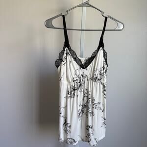 Soma‎ sz M White & Black Floral Lace-Trim Cami Top